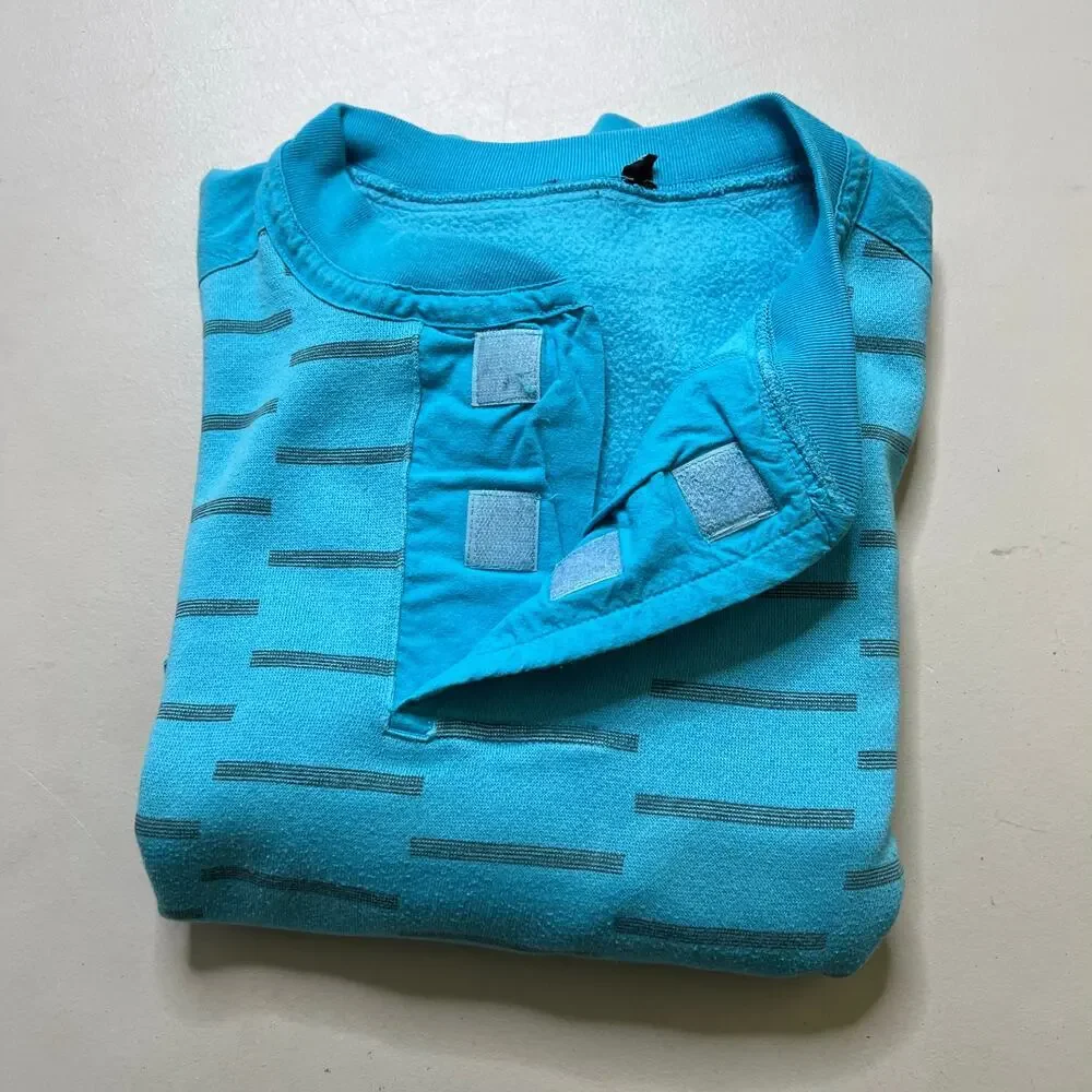 Vintage Blue Patterned‎ Henley Sweatshirt Crewneck Men's Large 80s